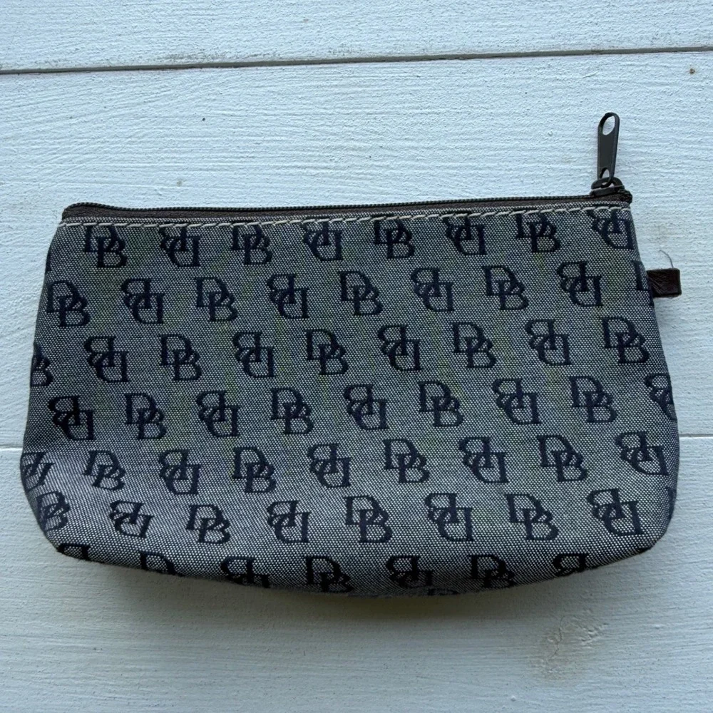 Dooney & Bourke Monogram Canvas Cosmetic Pouch Blue Grey Makeup Bag